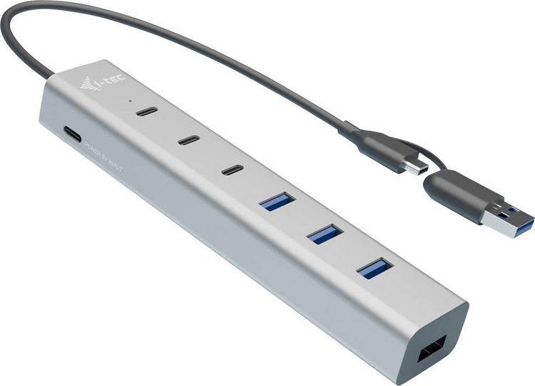 Produktbild: I-tec CAHUBMETAL7 USB-Hub 4+3 Port USB-A, USB-C&reg; USB 3.1 Gen1 5 GBit/s Grau CAHUBMETAL7