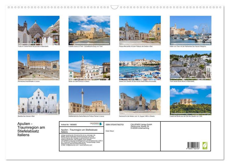 Produktbild: Apulien - Traumregion am Stiefelabsatz Italiens (Wandkalender 2026 DIN A2 quer), CALVENDO Monatskalender