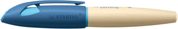 Produktbild: STABILO Schulf&uuml;ller ergonomisch f&uuml;r Rechtsh&auml;nder mit Anf&auml;nger-Feder A -   EASYbirdy Timber in blau - inkl. Patrone