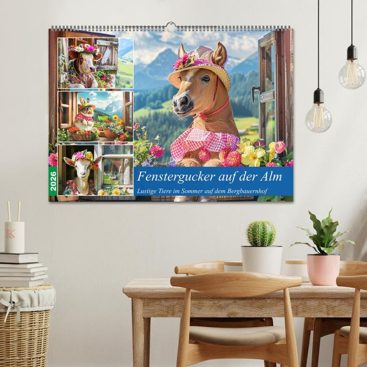 Produktbild: Fenstergucker auf der Alm. Lustige Tiere im Sommer auf dem Bergbauernhof (Wandkalender 2026 DIN A2 quer), CALVENDO Monatskalender