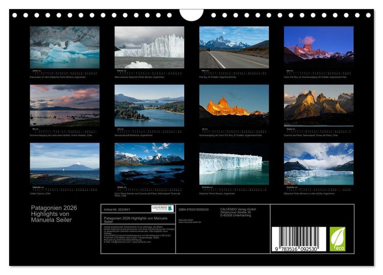 Produktbild: Patagonien 2026 Highlights von Manuela Seiler (Wandkalender 2026 DIN A4 quer), CALVENDO Monatskalender