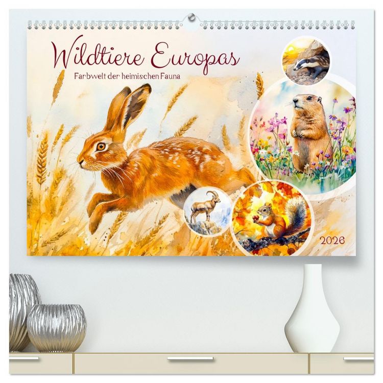Produktbild: Wildtiere Europas - Farbwelt der heimischen Fauna (hochwertiger Premium Wandkalender 2026 DIN A2 quer), Kunstdruck in Hochglanz