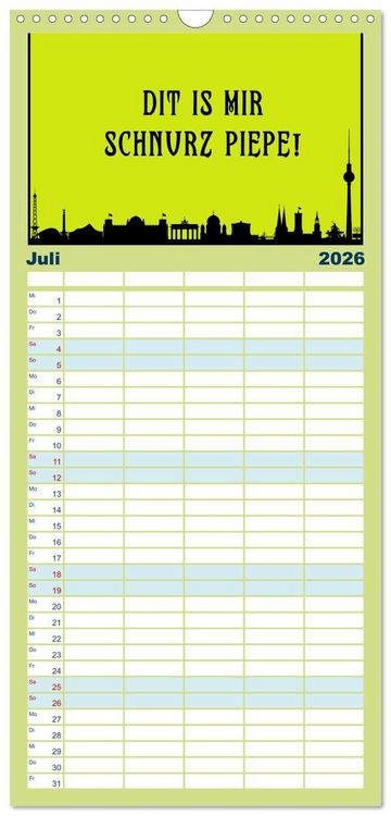 Produktbild: Familienplaner 2026 - Berliner Mundart mit 5 Spalten (Wandkalender, 21 x 45 cm) CALVENDO