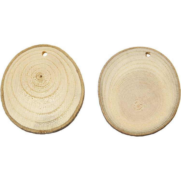 Produktbild: Creativ Company Holzscheiben mit Loch, D 40-70 mm, Lochgr&ouml;&szlig;e 4 mm, Dicke 5 mm, 25 Stk