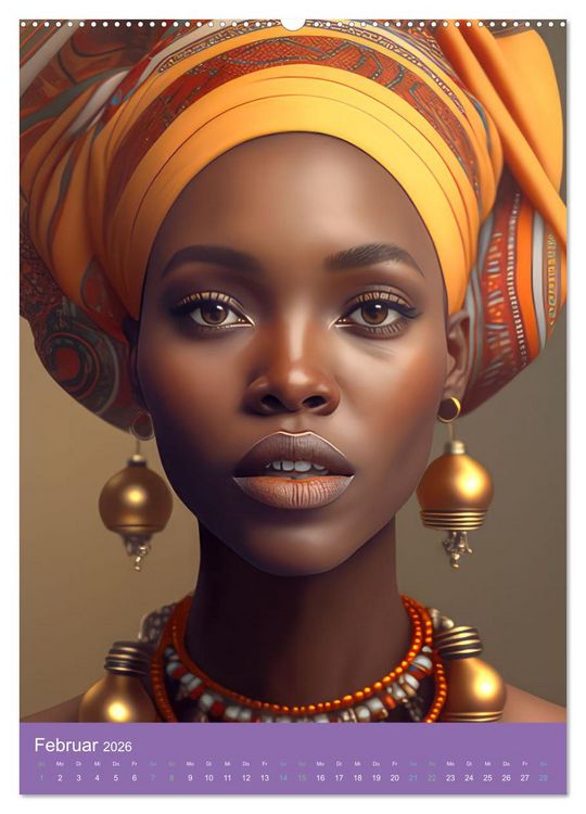 Produktbild: Afrikanische Frauen - Portraits im Stil der afrikanischen Kultur (Wandkalender 2026 DIN A2 hoch), CALVENDO Monatskalender