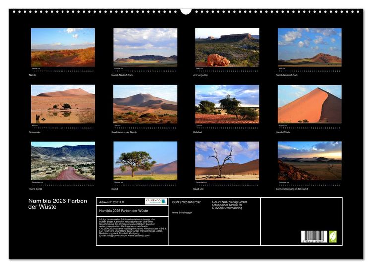 Produktbild: Namibia 2026 Farben der W&uuml;ste (Wandkalender 2026 DIN A2 quer), CALVENDO Monatskalender