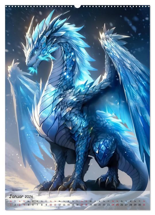 Produktbild: Gefl&uuml;gelte H&uuml;ter - Erleben Sie die Magie der Drachen (hochwertiger Premium Wandkalender 2026 DIN A2 hoch), Kunstdruck in Hochglanz