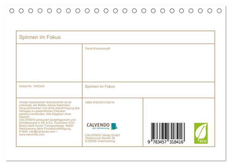 Produktbild: Spinnen im Fokus (Tischkalender 2026 DIN A5 quer), CALVENDO Monatskalender
