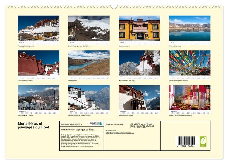 Produktbild: Monast&egrave;res et paysages du Tibet (Calendrier mural haut de gamme 2027 DIN A2 vertical), CALVENDO calendrier mensuel