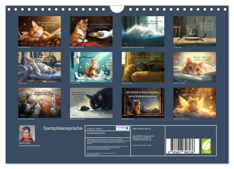 Produktbild: Samtpfotenspr&uuml;che (Wandkalender 2026 DIN A4 quer), CALVENDO Monatskalender