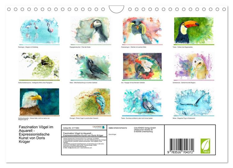 Produktbild: Faszination V&ouml;gel im Aquarell - Expressionistische Kunst von Doris Kr&uuml;ger (Wandkalender 2026 DIN A4 quer), CALVENDO Monatskalender