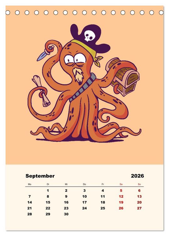 Produktbild: Tierische Piraten (Tischkalender 2026 DIN A5 hoch), CALVENDO Monatskalender