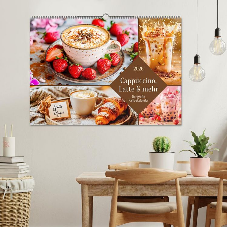 Produktbild: Cappuccino, Latte und mehr - Der gro&szlig;e Kaffeekalender (Wandkalender 2026 DIN A2 quer), CALVENDO Monatskalender