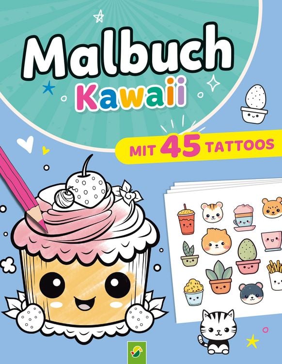 Produktbild: Malbuch Kawaii mit 45 Tattoos