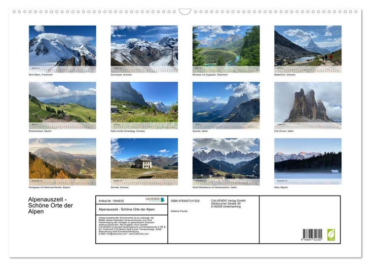 Produktbild: Alpenauszeit - Sch&ouml;ne Orte der Alpen (Wandkalender 2026 DIN A2 quer), CALVENDO Monatskalender