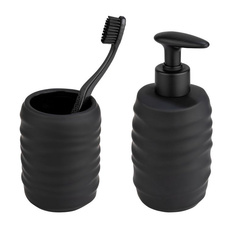 Produktbild: Bad-Accessoire Set Mod. Illana, schwarz, Keramik, &Oslash; 8,5 x 17 cm, soft-touch beschichtung,