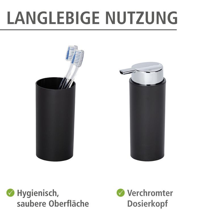 Produktbild: Badezimmer Set Mod. Calvo schwarz matt, 4 tlg., Seifenspender, Zahnputzbecher, Toilettenb&uuml;rste &