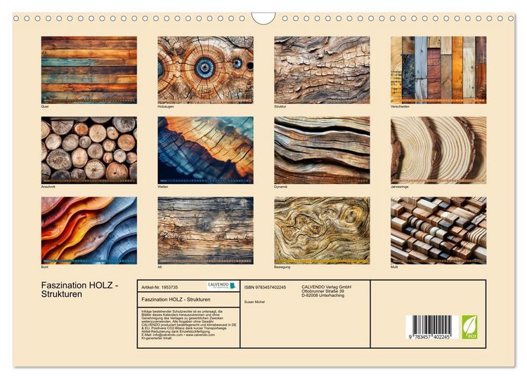 Produktbild: Faszination HOLZ - Strukturen (Wandkalender 2026 DIN A3 quer), CALVENDO Monatskalender