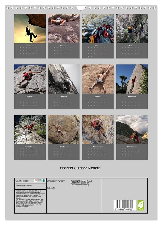Produktbild: Erlebnis Outdoor Klettern (Wandkalender 2026 DIN A3 hoch), CALVENDO Monatskalender