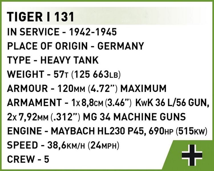 Produktbild: COBI Historical Collection 3095 - Tiger I 131 Panzer, WWII, Ma&szlig;stab 1:72, Bausatz, 144 Klemmbausteine