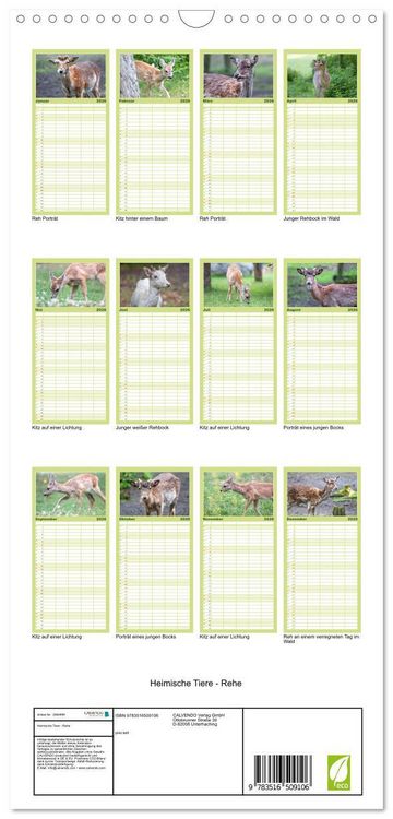 Produktbild: Familienplaner 2026 - Heimische Tiere - Rehe mit 5 Spalten (Wandkalender, 21 x 45 cm) CALVENDO