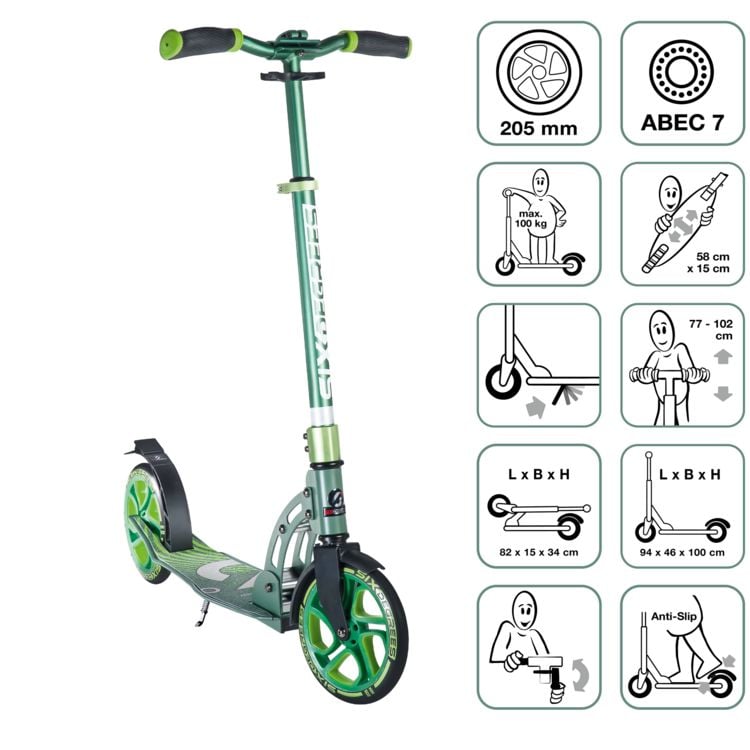 Produktbild: SIX DEGREES Aluminium Scooter 205 mm gr&uuml;n
