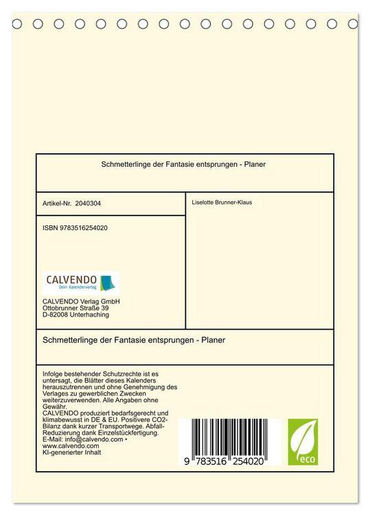 Produktbild: Schmetterlinge der Fantasie entsprungen - Planer (Tischkalender 2026 DIN A5 hoch), CALVENDO Monatskalender