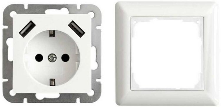 Produktbild: LEDmaxx 106648 1fach Unterputz-Steckdose mit USB, erh&ouml;hter Ber&uuml;hrungsschutz Wei&szlig;
