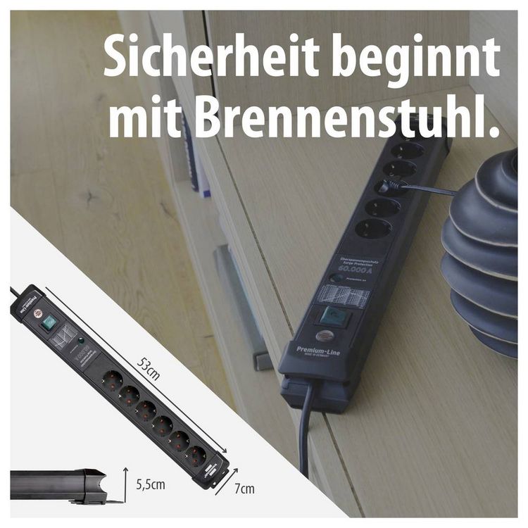 Produktbild: Brennenstuhl 1951160402 &Uuml;berspannungsschutz-Steckdosenleiste Schwarz Schutzkontakt 1St.
