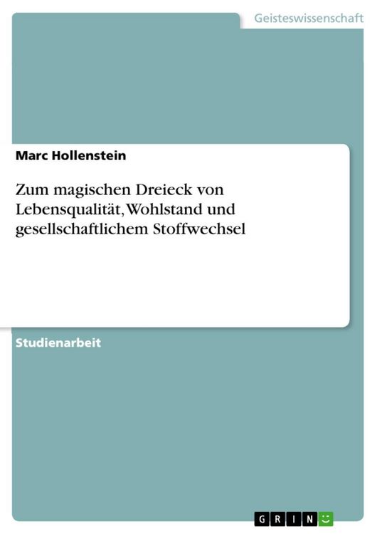 Produktbild: Zum magischen Dreieck von Lebensqualit&auml;t, Wohlstand und gesellschaftlichem Stoffwechsel