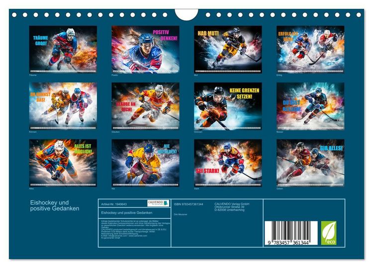 Produktbild: Eishockey und positive Gedanken (Wandkalender 2026 DIN A4 quer), CALVENDO Monatskalender