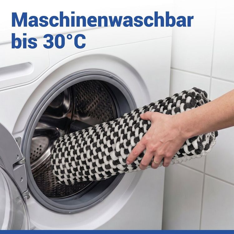 Produktbild: Badteppich Mod. Covelo Wei&szlig;-Anthrazit, 50 x 80 cm, rutschfest und waschbar bis 30 &deg;C