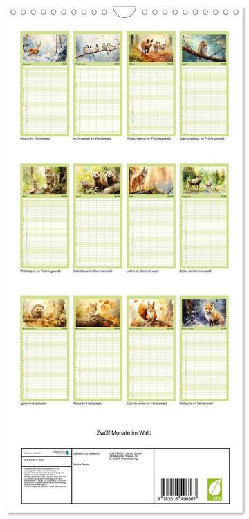 Produktbild: Familienplaner 2026 - Zw&ouml;lf Monate im Wald mit 5 Spalten (Wandkalender, 21 x 45 cm) CALVENDO
