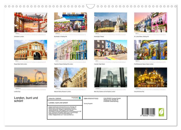 Produktbild: London, bunt und sch&ouml;n! (Wandkalender 2027 DIN A3 quer), CALVENDO Monatskalender