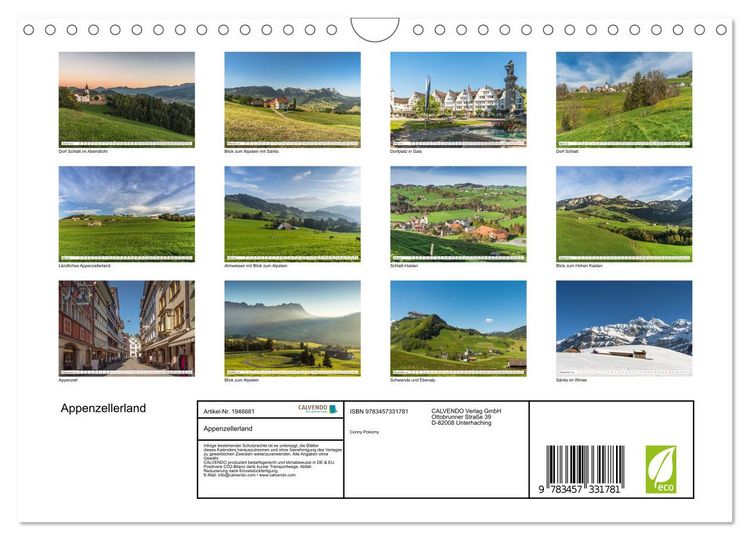 Produktbild: Appenzellerland (Wandkalender 2026 DIN A4 quer), CALVENDO Monatskalender