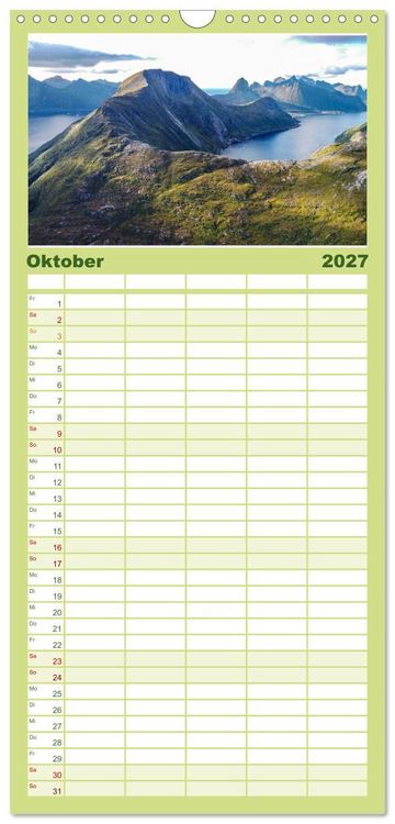 Produktbild: Familienplaner 2027 - Spektakul&auml;re Bergwelten Norwegen mit 5 Spalten (Wandkalender, 21 x 45 cm) CALVENDO