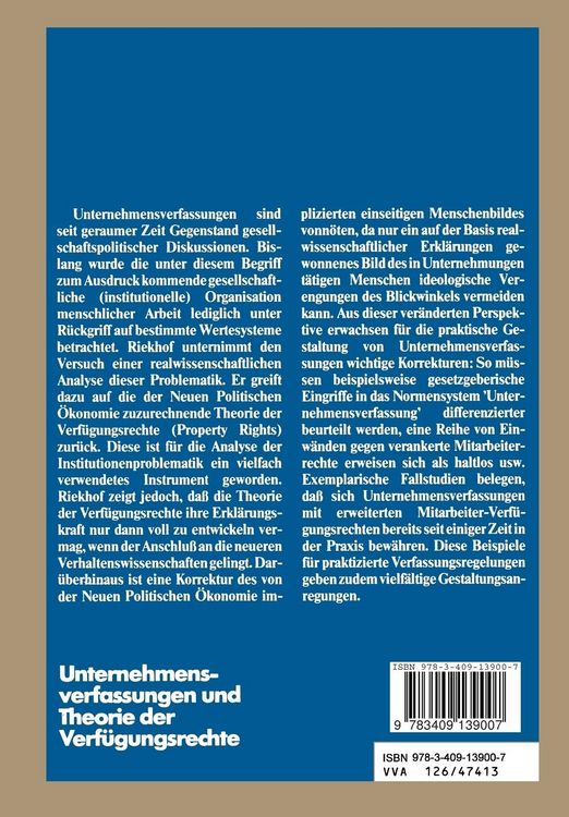Produktbild: Unternehmensverfassungen und Theorie der Verf&uuml;gungsrechte