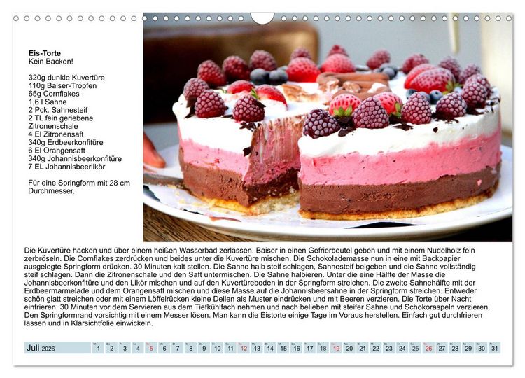 Produktbild: Exquisite Torten. K&ouml;stliche Rezepte f&uuml;r viele Anl&auml;sse (Wandkalender 2026 DIN A3 quer), CALVENDO Monatskalender