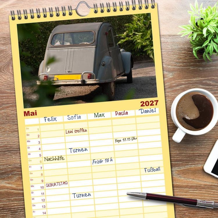 Produktbild: Familienplaner 2027 - Kultauto Ente Citro&euml;n 2CV mit 5 Spalten (Wandkalender, 21 x 45 cm) CALVENDO