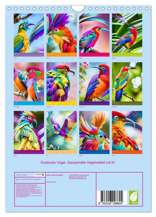 Produktbild: Exotische V&ouml;gel. Zauberhafte Vogelvielfalt mit KI (Wandkalender 2026 DIN A4 hoch), CALVENDO Monatskalender
