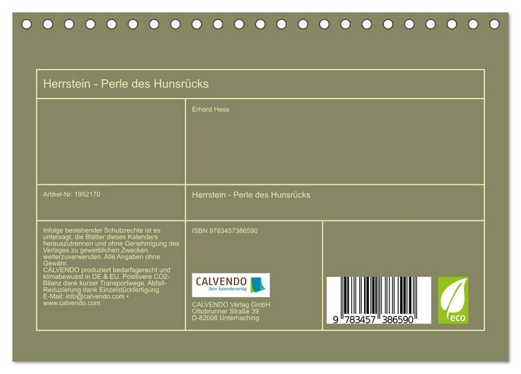 Produktbild: Herrstein - Perle des Hunsr&uuml;cks (Tischkalender 2026 DIN A5 quer), CALVENDO Monatskalender