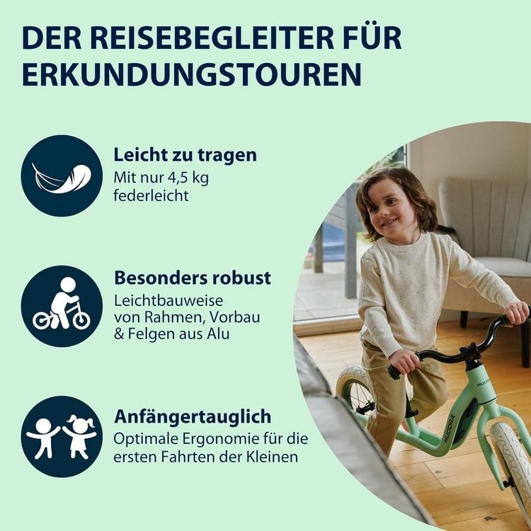 Produktbild: HUDORA 10932 - Laufrad Explory 12 mint, f&uuml;r Kinder von 90-110 cm, Sitzh&ouml;he: 27-37,5 cm