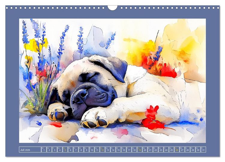Produktbild: Majest&auml;tische English Mastiffs. Sanfte Riesen in Aquarell-Eleganz (Wandkalender 2026 DIN A3 quer), CALVENDO Monatskalender