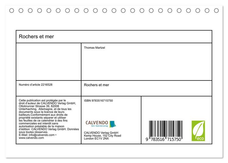Produktbild: Rochers et mer (Calendrier de bureau 2026 DIN A5 vertical), CALVENDO calendrier mensuel
