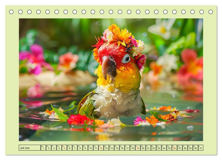Produktbild: Papageien-Fashion. Farbenfroher Modestil im Dschungel (Tischkalender 2026 DIN A5 quer), CALVENDO Monatskalender