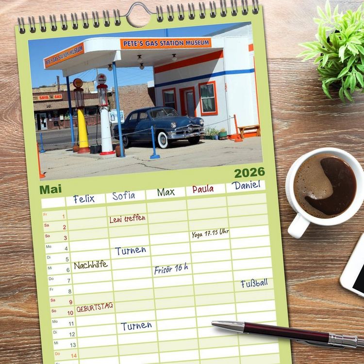 Produktbild: Familienplaner 2026 - Route 66 im S&uuml;dwesten mit 5 Spalten (Wandkalender, 21 x 45 cm) CALVENDO
