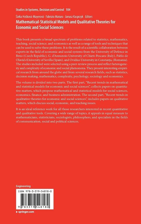 Produktbild: Mathematical-Statistical Models and Qualitative Theories for Economic and Social Sciences