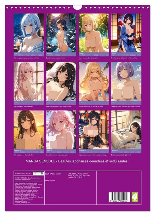 Produktbild: MANGA SENSUEL - Beaut&eacute;s japonaises d&eacute;nud&eacute;es et s&eacute;duisantes (Calendrier mural 2026 DIN A3 horizontal), CALVENDO calendrier mensuel