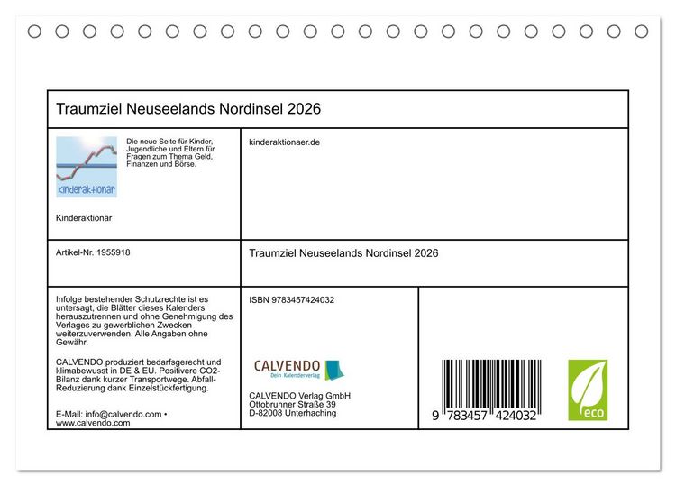 Produktbild: Traumziel Neuseelands Nordinsel 2026 (Tischkalender 2026 DIN A5 quer), CALVENDO Monatskalender