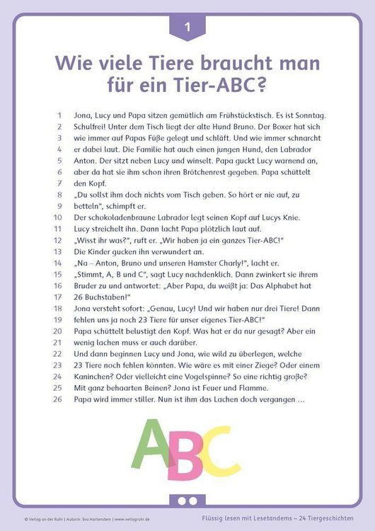 Produktbild: Fl&uuml;ssig lesen mit Lesetandems &ndash; 24 Tiergeschichten, Klasse 3/4
